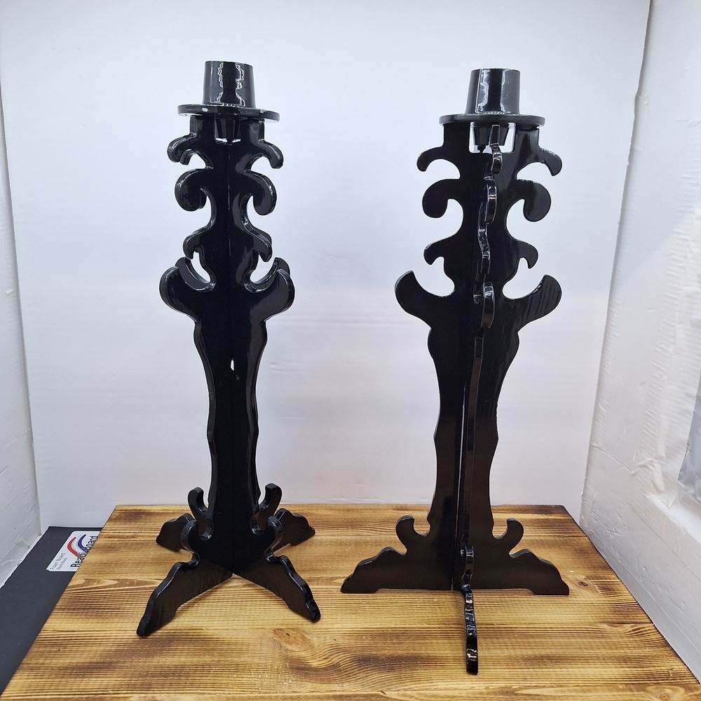 Holiday Halloween Colapsable Candle Sticks Set X2 Metal Black